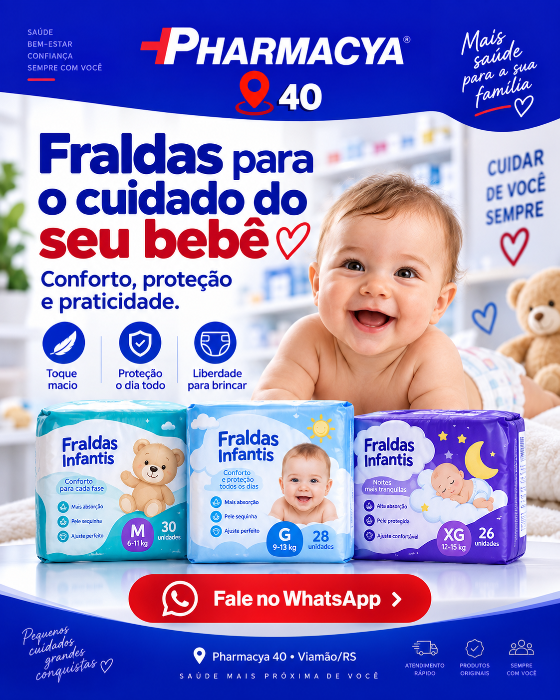 Fraldas infantis na Pharmacya 40 em Viamópolis Viamão RS